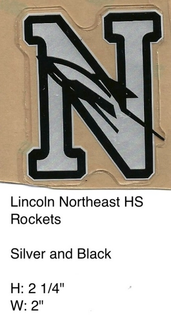 Lincoln Northeast Rockets HS Silver N outlined in black with black rocket